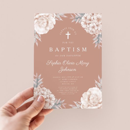 フローラエレガント牡丹クロスガールバプテスマ 招待状