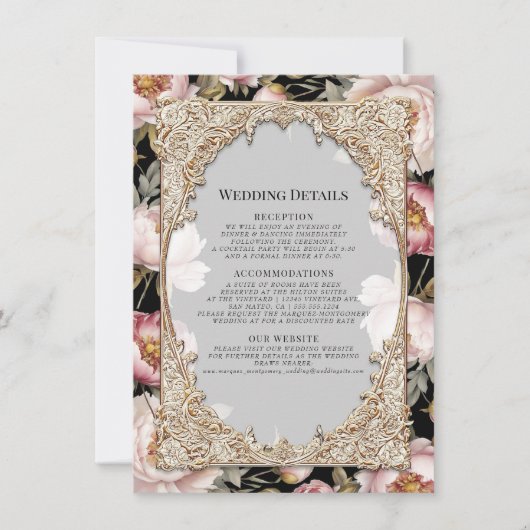フローラエレガント牡丹金ゴールドピンクとブラック詳細 招待状 (正面)
