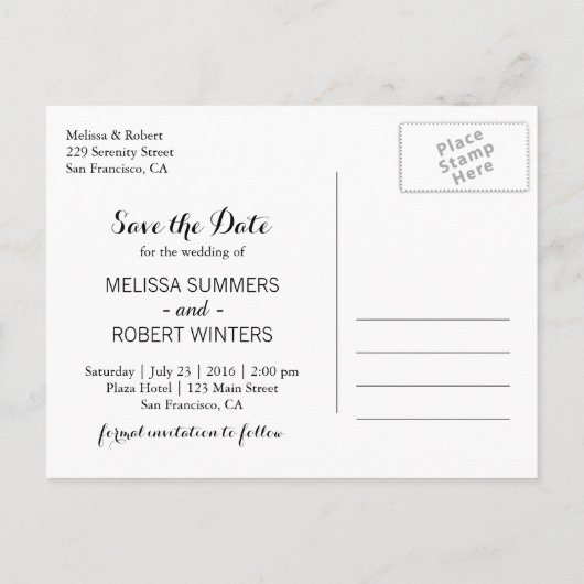 フローラエレガント白デイジー青の保存日付 案内ポストカード (裏面)