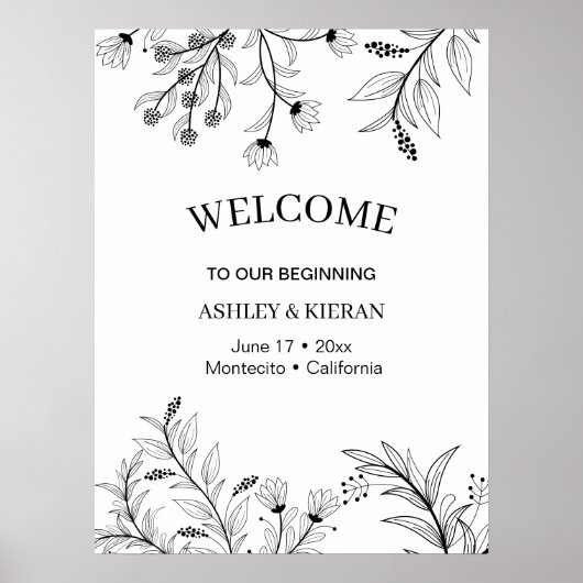 フローラエレガント白黒ウェルカム結婚ズ ポスター (正面)