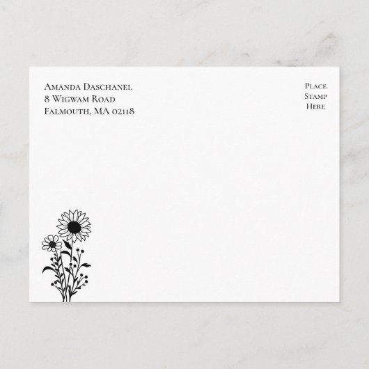 フローラエレガント白黒結婚式の日付の保存 ポストカード (裏面)