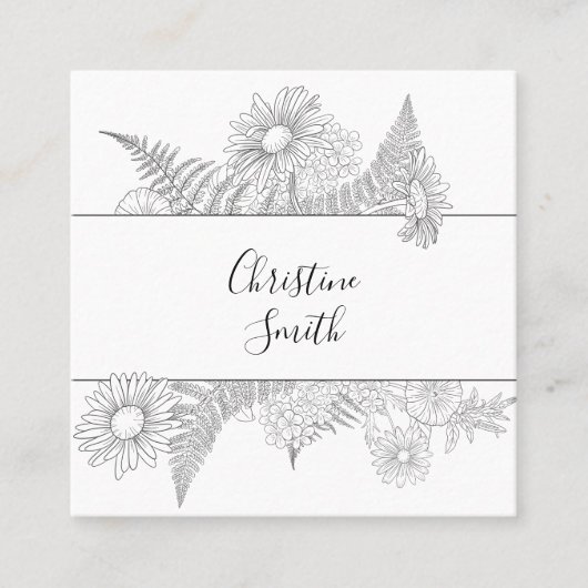 フローラエレガント白黒花 スクエア名刺 (正面)