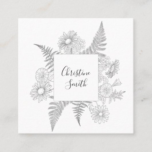 フローラエレガント白黒花 スクエア名刺 (正面)