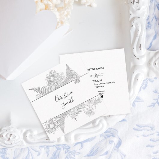 フローラエレガント白黒花 スクエア名刺