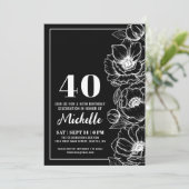 フローラエレガント白黒40歳の誕生日 招待状 (スタンド正面)