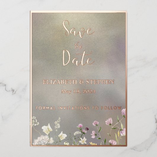 フローラエレガント秋の日付カードの保存 箔招待状 (正面)