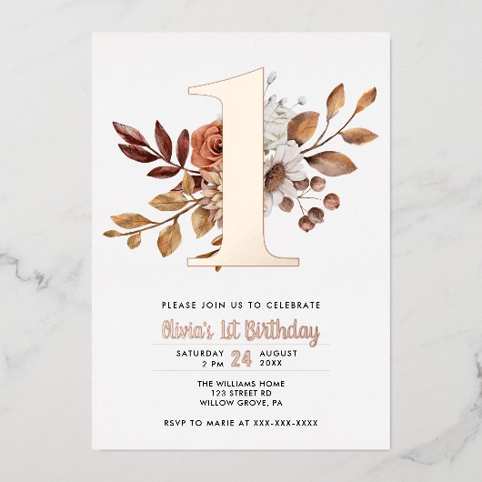 フローラエレガント秋第1バースデーフォイル招待状 箔招待状 (正面)