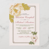 フローラエレガント穏やかなピンクの牡丹結婚の侵入 箔招待状 (正面)