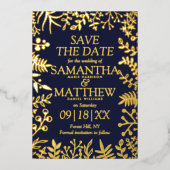 フローラエレガント結婚式の日付を保存実在する 箔招待状 (正面)