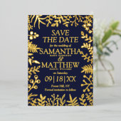 フローラエレガント結婚式の日付を保存実在する 箔招待状 (立ち正面)
