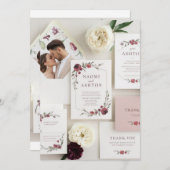 フローラエレガント結婚式招待状セット – ブルゴーニュ&ブルゴーニュ 招待状 (正面/裏面)