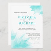 フローラエレガント結婚式招待状ティール（緑がかった色）ブルーアイス 招待状 (正面/裏面)