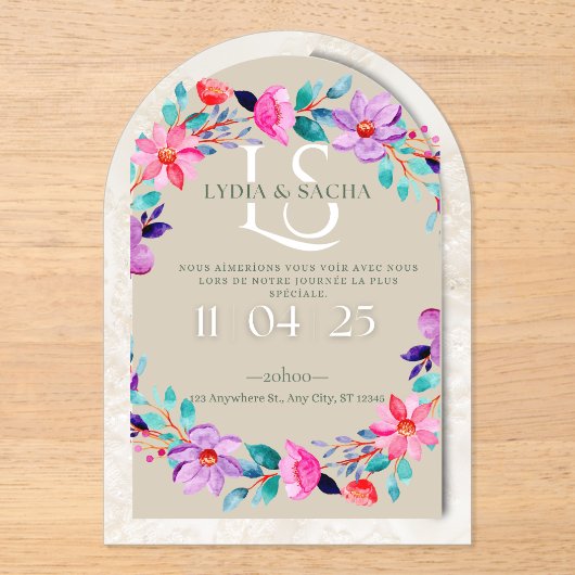 フローラエレガント結婚式招待状 – リディア&サチャ アクリル招待状 (正面)