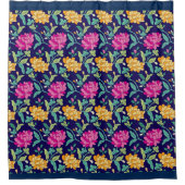 フローラエレガント花ピンク色の黄色い芽の緑 シャワーカーテン (正面)