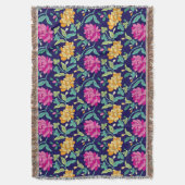 フローラエレガント花ピンク色の黄色い芽の緑 スローブランケット (正面縦)