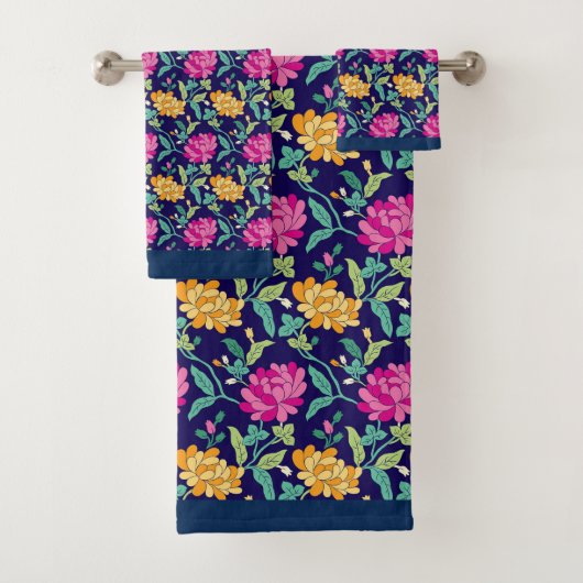 フローラエレガント花ピンク色の黄色い芽の緑 バスタオルセット (インサイチュ)