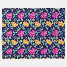 フローラエレガント花ピンク色の黄色い芽の緑 フリースブランケット