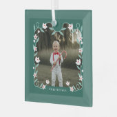 フローラエレガント葉の緑の写真名 ガラスオーナメント (正面左)