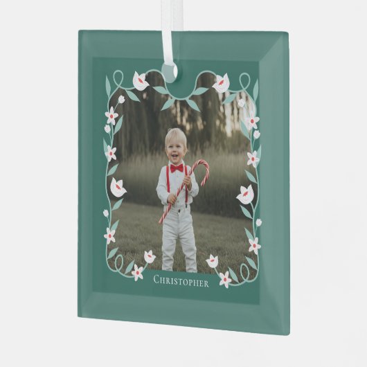 フローラエレガント葉の緑の写真名 ガラスオーナメント (正面左)