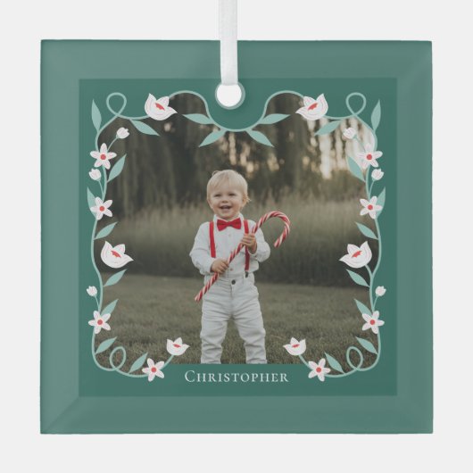 フローラエレガント葉の緑の写真名 ガラスオーナメント (正面)