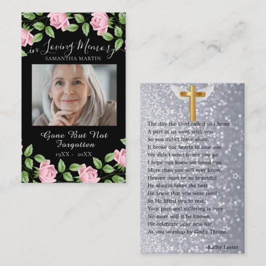 フローラエレガント葬儀記念祈りの言葉フォトカード 名刺 (正面/裏面)