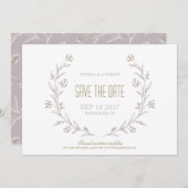 フローラエレガント薄紫素朴な結婚式は日付を保存 セーブザデート (正面/裏面)