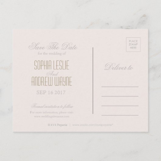 フローラエレガント薄紫素朴な結婚式は日付を保存 案内ポストカード (裏面)