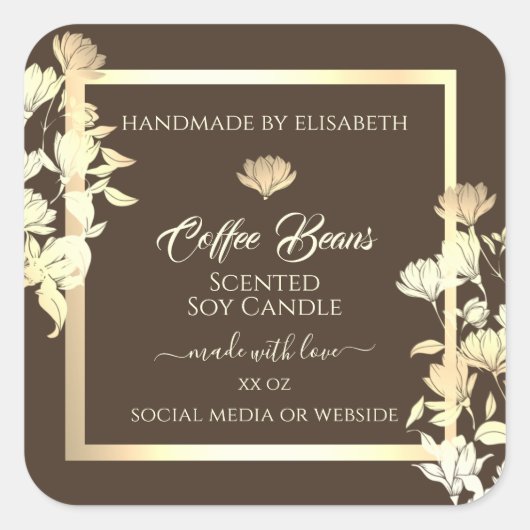 フローラエレガント製品パッケージラベル金ゴールドブラウン スクエアシール (正面)