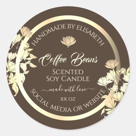 フローラエレガント製品パッケージラベル金ゴールドブラウン ラウンドシール (正面)