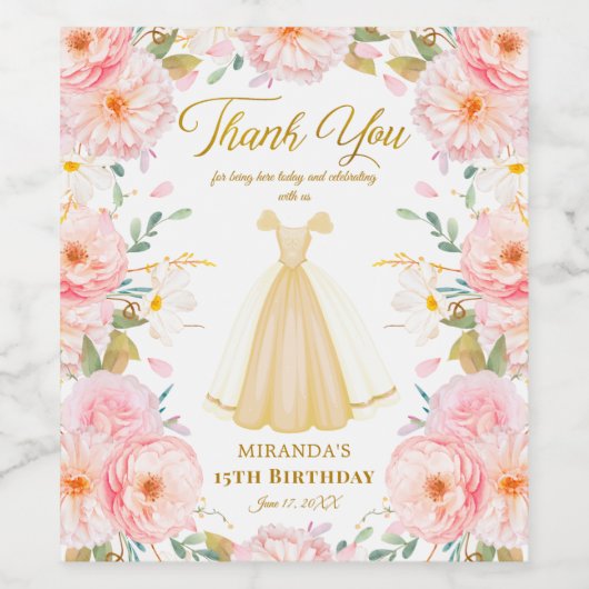 フローラエレガント誕生日とキンセアニェラありがとう ワインラベル (シングルラベル)