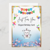 フローラエレガント誕生日カード。 招待状 (正面/裏面)