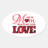 フローラエレガント赤いハート愛するママ母 楕円形シール (正面)