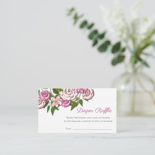 フローラエレガント赤ちゃんシャワーおむつラッフル エンクロージャーカード (スタンド正面)