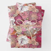 フローラエレガント赤とピンクの花パターンテーマ ラッピングペーパーシート (インサイチュ)
