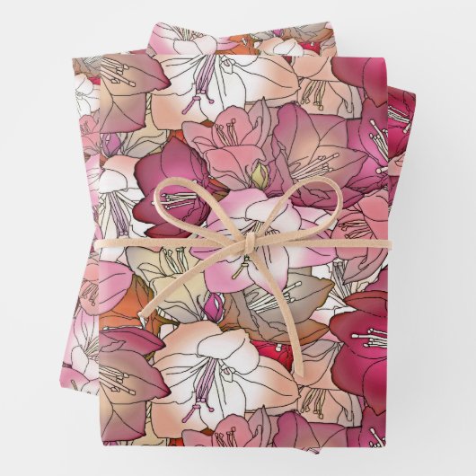 フローラエレガント赤とピンクの花パターンテーマ ラッピングペーパーシート (インサイチュ)