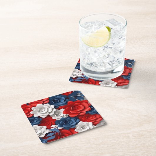 フローラエレガント赤白青フラワーガーデンデザイン スクエアペーパーコースター (インサイチュ)