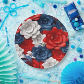 フローラエレガント赤白青フラワーガーデンデザイン ペーパープレート (パーティー)