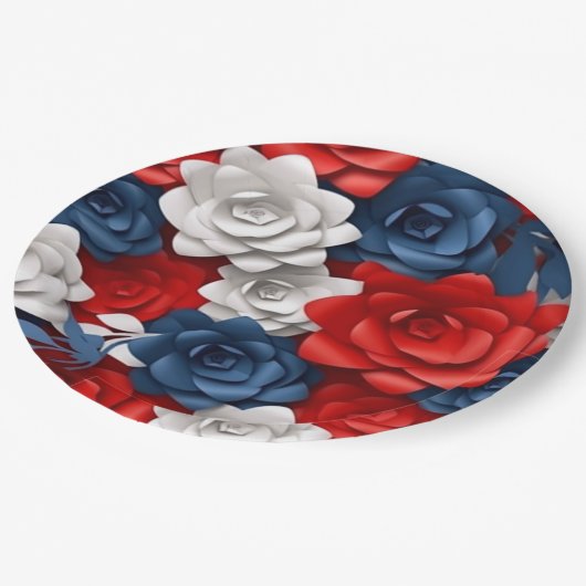 フローラエレガント赤白青フラワーガーデンデザイン ペーパープレート (アングル)