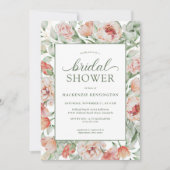 フローラエレガント赤面セージグリーンブライダルシャワー 招待状 (正面)
