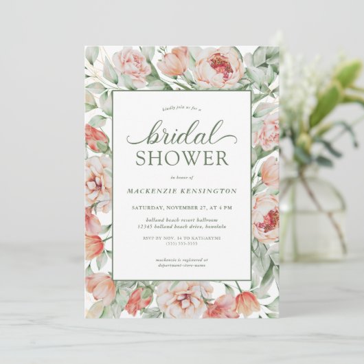 フローラエレガント赤面セージグリーンブライダルシャワー 招待状 (スタンド正面)