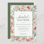 フローラエレガント赤面セージグリーンブライダルシャワー 招待状 (正面/裏面)