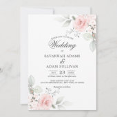 フローラエレガント赤面バラピンクボタニカル 招待状 (正面)