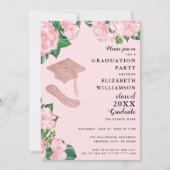 フローラエレガント赤面ピンクとバラ金ゴールド卒業 招待状 (正面)