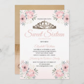 フローラエレガント赤面ピンクの写真スイート16招待 招待状 (正面/裏面)