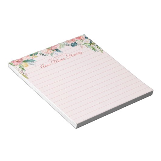フローラエレガント赤面ピンクの名前が並んだ ノートパッド (アングル)
