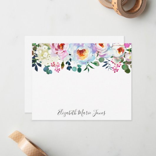 フローラエレガント赤面ピンクホワイトウォーター色牡丹 ノートカード (正面/裏面インサイチュ)