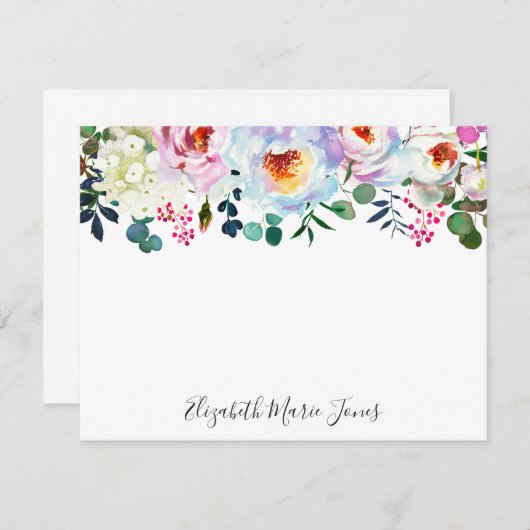 フローラエレガント赤面ピンクホワイトウォーター色牡丹 ノートカード (正面/裏面)