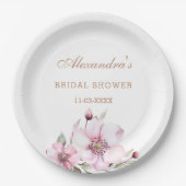フローラエレガント赤面ピンクローズブライダルシャワー ペーパープレート (正面)