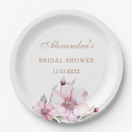 フローラエレガント赤面ピンクローズブライダルシャワー ペーパープレート (正面)