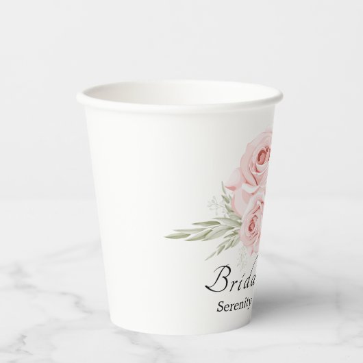 フローラエレガント赤面ピンクローズブライダルシャワー 紙コップ (正面)